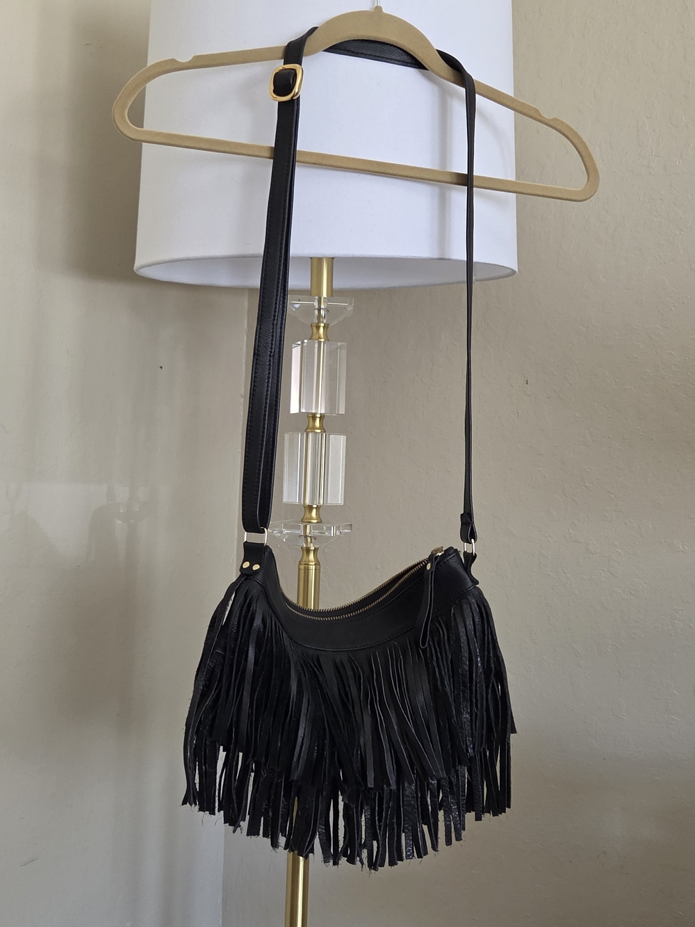 Camino Brands Black Fringe Leather Western Crossbody Purse USA Made